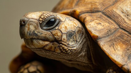 Fototapeta premium Detailed Close Up of a Tortoises Face Showcasing Its Unique Features Against a Softly Blurred Background
