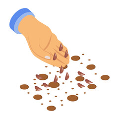 scattering Seeding by Hand isometric concept, Spreading the Grass Seed vector icon design, Lawn and Gardening symbol, Farm and Plant sign, agriculture and horticulture equipment stock illustration