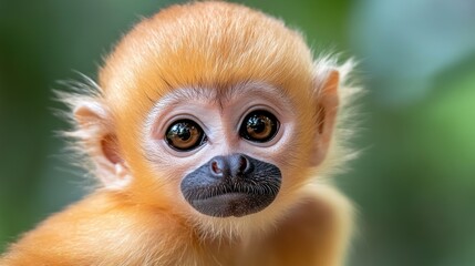 Fototapeta premium A close up of a monkey with big eyes and black nose, AI