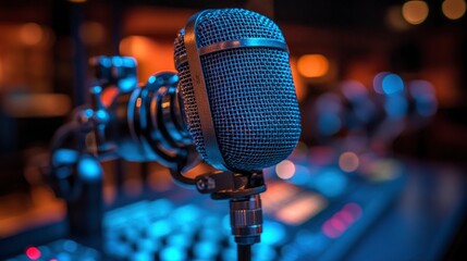 Close-up of a Vintage Microphone in a Recording Studio