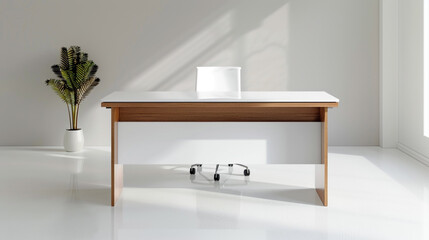Modern minimalist office desk, product shot with white background, showcasing clean and refined aesthetics. 32k, full ultra HD, high resolution