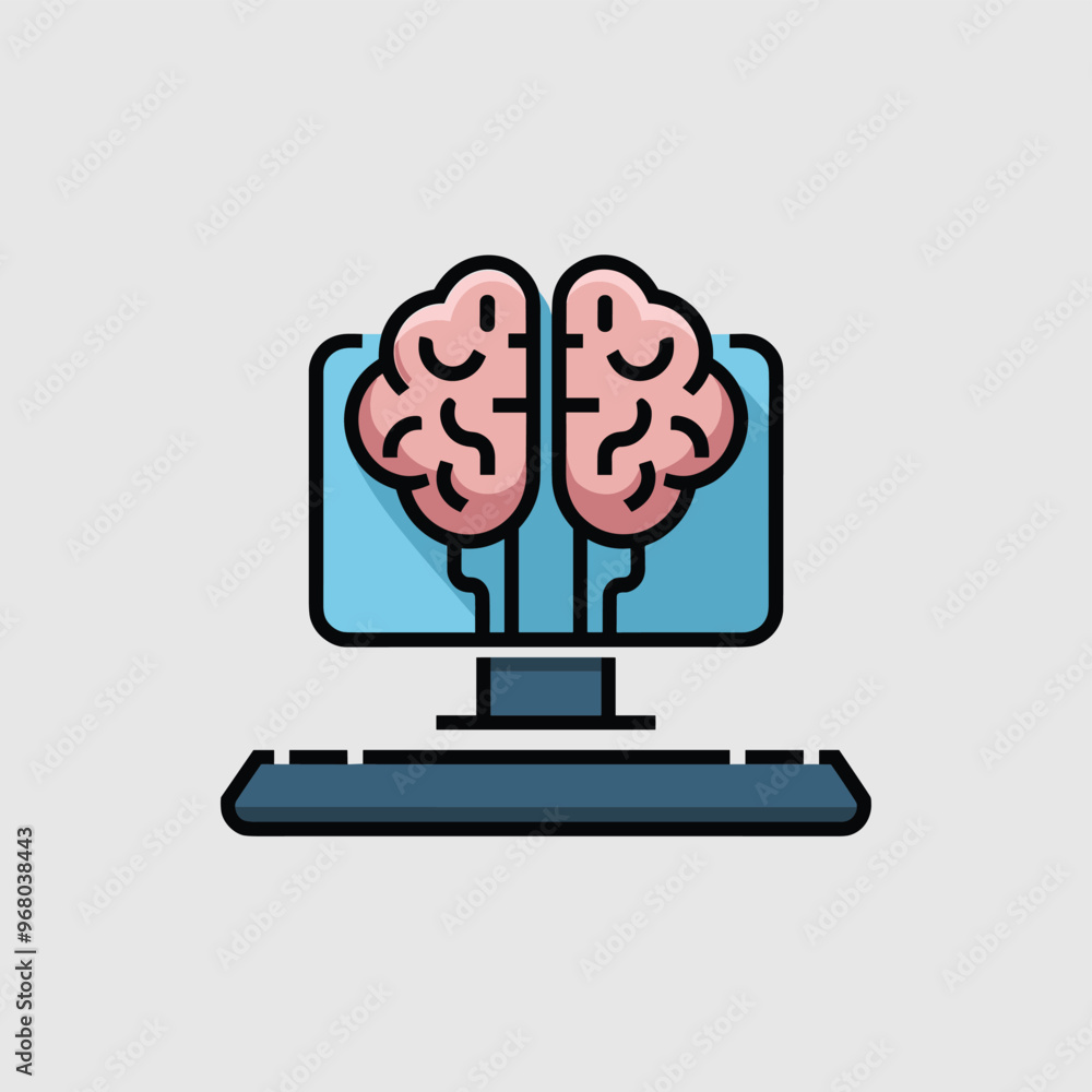 Poster an illustration of a computer with a brain symbolizing artificial intelligence and technology integr