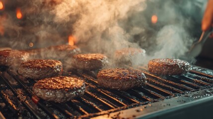 Juicy Beef Patties Grilling on a Hot Grill
