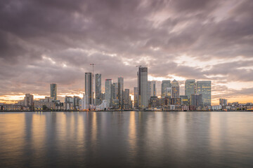 Naklejka premium Canary Wharf at Sunset from the Greenwich Peninsula