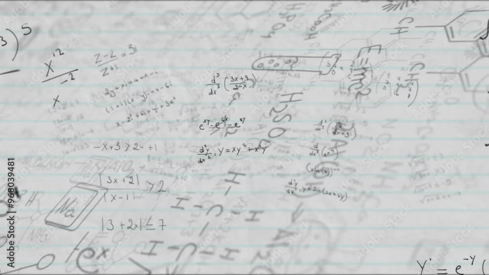 Poster animation of mathematical data processing over white background