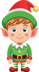 Cute christmas elf standing and smiling wearing green and red clothes