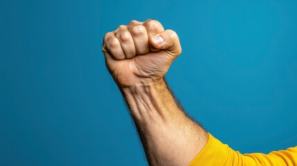 Close-up of a clenched fist raised in the air
