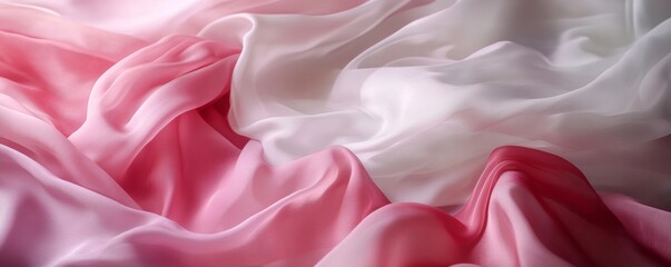 Obraz premium Soft pink and white flowing silk fabric, abstract background. Elegance and luxury concept