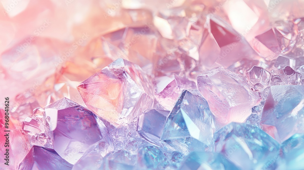 Poster a shimmering crystal texture in a soft pastel color palette, ideal for elegant and luxurious design 