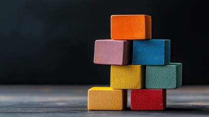 A stack of colorful building blocks, illustrating a variety of materials in modern construction