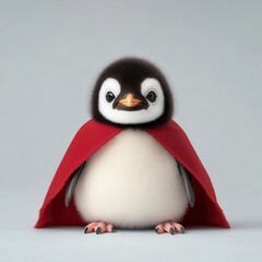 Fototapeta premium Penguin wearing a tiny Dracula cape and fangs, vampire penguin, adorable Halloween animal