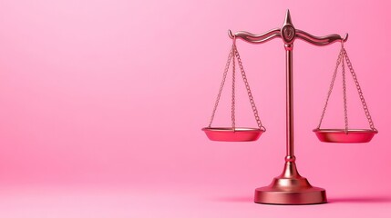 Golden Scales of Justice on Pink Background