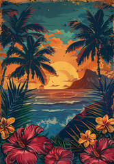Hawaiian illustrations, postcard, a drawn illustration
