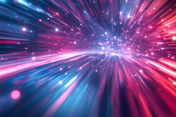 Obraz premium neon pink blue motion blur in galaxy 3d background, room for text, celestial spacial topic. stars and space