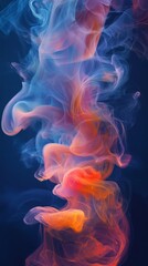 Fototapeta premium Colorful abstract smoke swirls against dark blue background