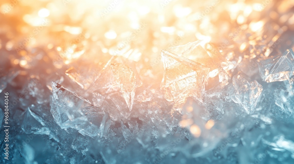 Poster abstract background of crushed ice crystals, capturing light reflections and creating a cool, refres