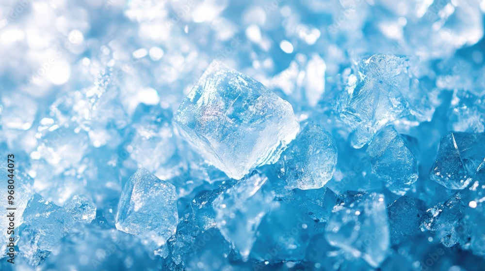 Poster abstract background of crushed ice crystals, capturing light reflections and creating a cool, refres