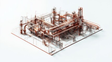 Fototapeta premium Isometric View of Industrial Refinery with Pipes and Towers