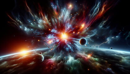 A vibrant, cosmic explosion illuminates a distant galaxy.