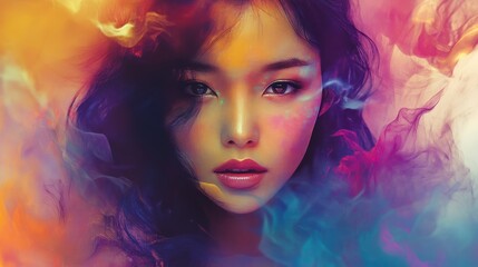 Fototapeta premium Woman's Face with Abstract Colors and Smoke