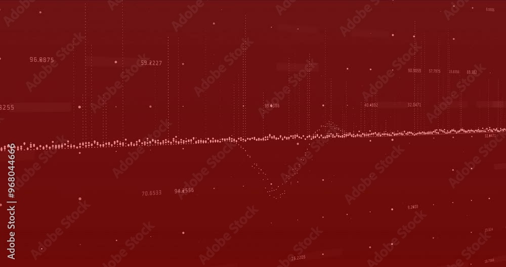 Poster animation of financial data processing over red background
