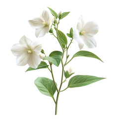 Fototapeta premium Delicate white flowers on green stems against plain white background