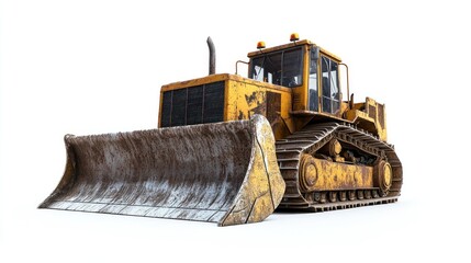 Yellow Bulldozer with Worn Blade and Tracks