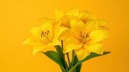 Obraz premium Yellow Lilies on a Yellow Background