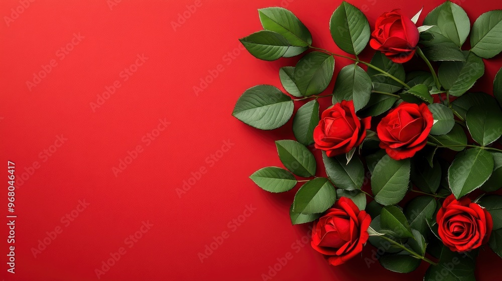 Sticker Red Roses on Red Background