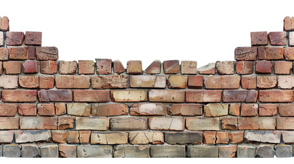 Obraz premium Old brick wall with uneven top, transparent background.