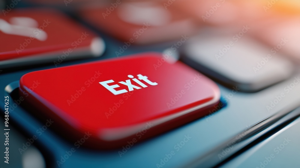Poster a close up of a red exit button on the keyboard, ai