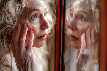Femme âgée se regardant dans un miroir