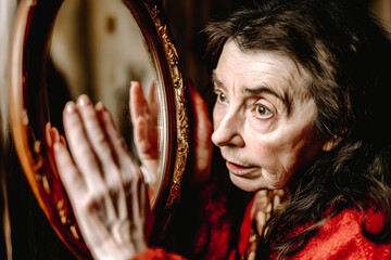 Femme âgée se regardant dans un miroir