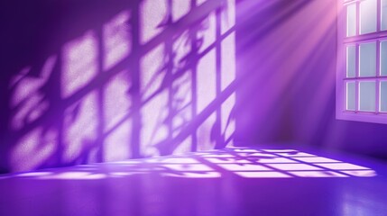 Purple studio background with window shadows for product presentation. Display item against blurred backdrop.