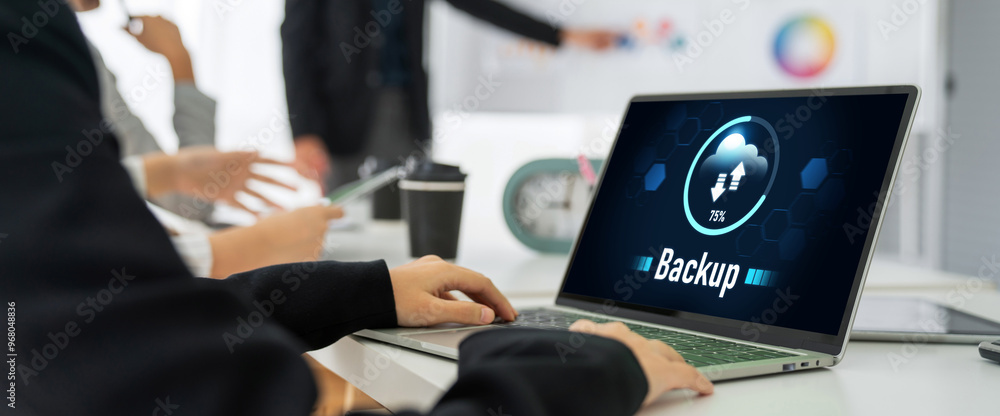 Poster backup storage data internet technology business concept. database storage cloud technology file dat