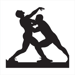 Wrestlers fight silhouette on white background. 
