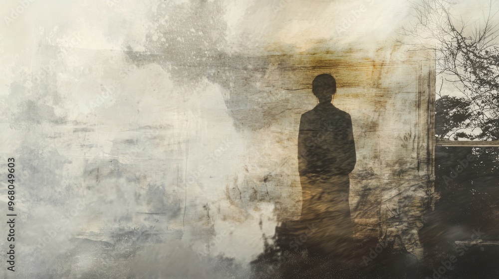 Wall mural Silhouette of a Woman in a Grunge Abstract Setting