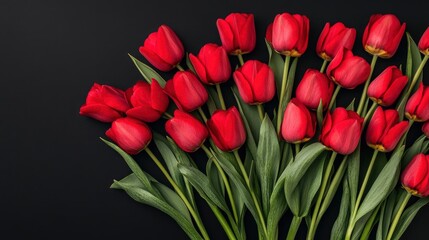 Obraz premium Red Tulips on Black Background