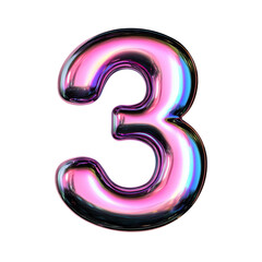 hologram dark glossy 3 NUMBER alphabet Realistic 3D on white background. Generative AI