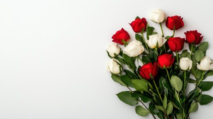 Fototapeta premium Red and White Roses Bouquet on White Background
