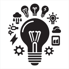 Light Bulb Icon Black and White silhouette on white background
