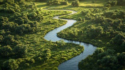 Winding River Through Lush Green Forest