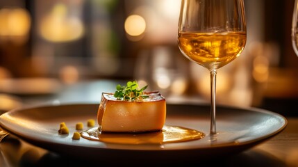 Fototapeta premium Gourmet Dessert with White Wine: A Culinary Masterpiece
