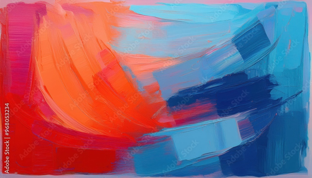 Aufkleber Vivid Red and Blue Oil Paint Strokes in Abstract Wave Pattern. Dynamic Textures of Thick Brushwork Creating a Bold Contrast of Warm and Cool Tones on a Smooth Patriotic Canvas Surface