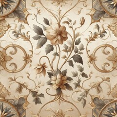 Vintage floral ornament. Seamless pattern. 3D rendering