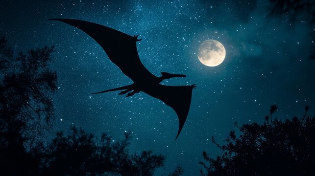 Pterosaur Silhouette Against Starry Night