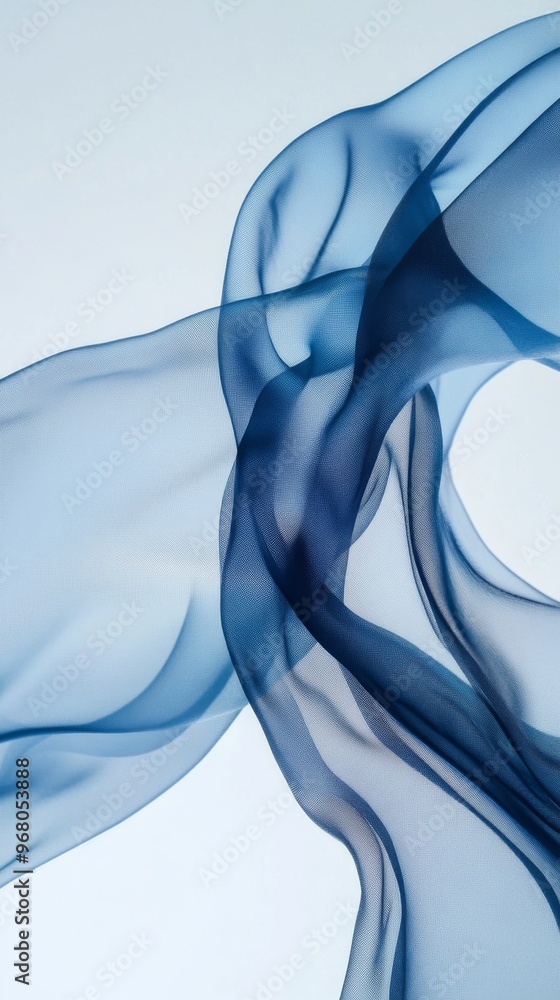 Poster blue sheer fabric floating in abstract form