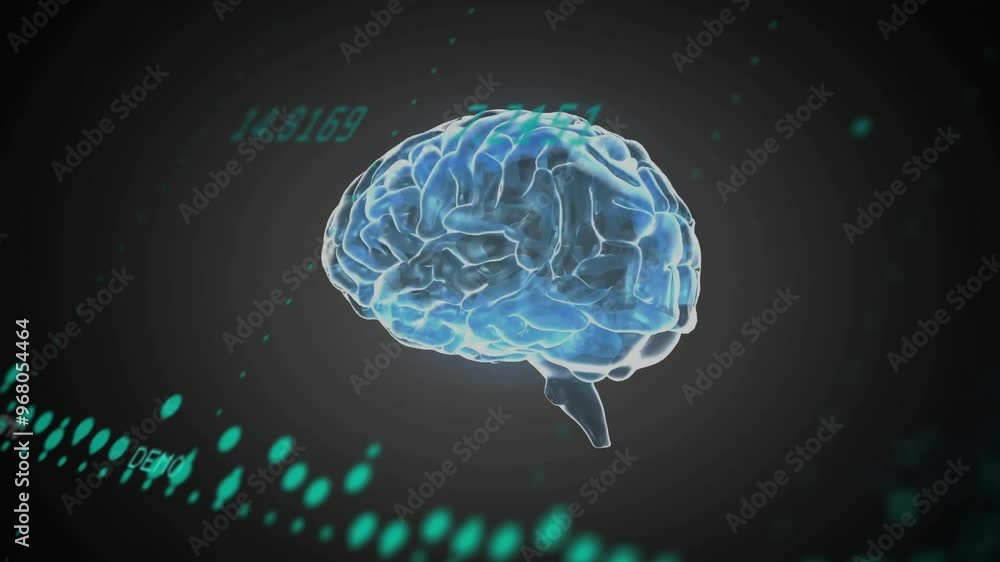 Poster animation of spinning brain over data processing