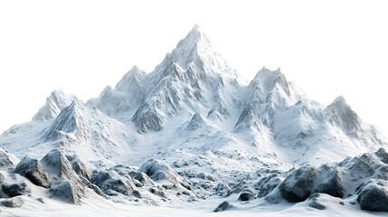 Obraz premium Snowy mountains surrounded by rocks, with some snow on the peaks and rocks covered in a white powder