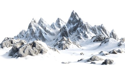 Obraz premium Snowy mountains surrounded by rocks, with some snow on the peaks and rocks covered in a white powder